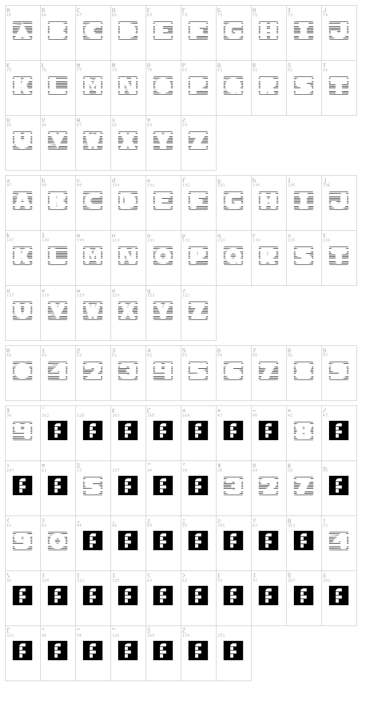 Sun Blinds font map